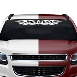 Sticky Creations Jesus is King Decal Sticker Windshield Window Vinyl Graphic Banner Rear Back Car Truck SUV Vehicle Christian Faith Bible Quote Tribal Flame 36"x4.25"+ (Design #114)