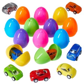 PREXTEX Stuffed Easter Eggs with Mini Pull-Back Car Inside | Plastic Easter Toy Eggs | Easter Gifts for Girls, Boys, Kids, Toddlers | Easter Toys Basket Stuffers/Fillers | Easter Gift/Presents