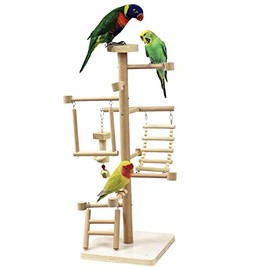 GUANLANT Bird Playground Parrots Play Stand Parakeets Play Gyms Set Toy Birdcage Stand Perch Cockatiel Table Top Activity Center Conures Wood Playpen Platform Ladder Swing for Budgies Lovebirds