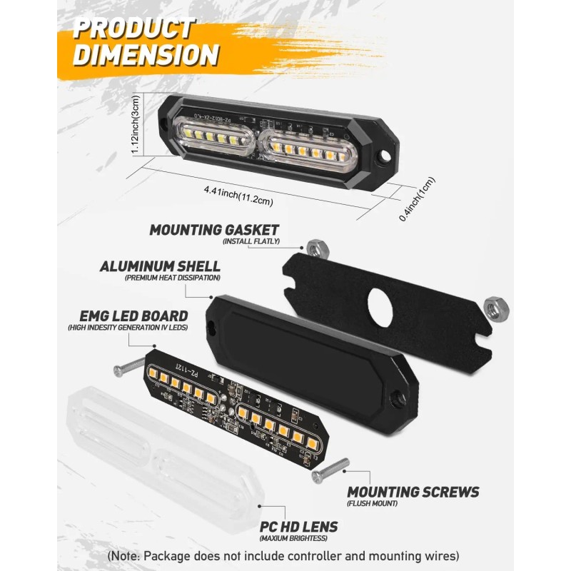 Emergency Strobe Grille Lights 8pcs 12 LED Sync Feature Ultra