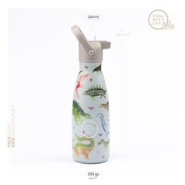 Thermosflasche für Kinder - 260 ml - Dinos Planet - Wasserflasche aus Edelstahl - Kalte Getränke 36 Stunden und Heiße Getränke 18 Stunden - Farbprägung - BPA Frei - Cool Bottles