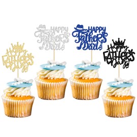 24 piezas de adornos para magdalenas con purpurina multicolor para el Día del Padre y el Día del Padre Felices para decoración de pasteles de cumpleaños