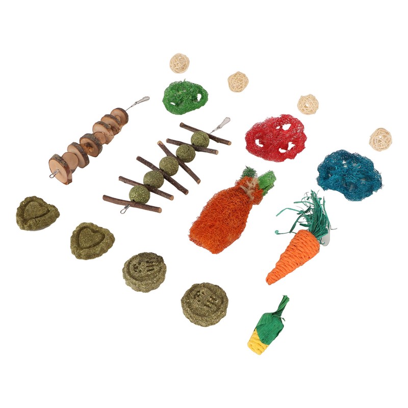 Rabbit Hanging Chew Toys Wood Grass Ball String Loofah Carrot