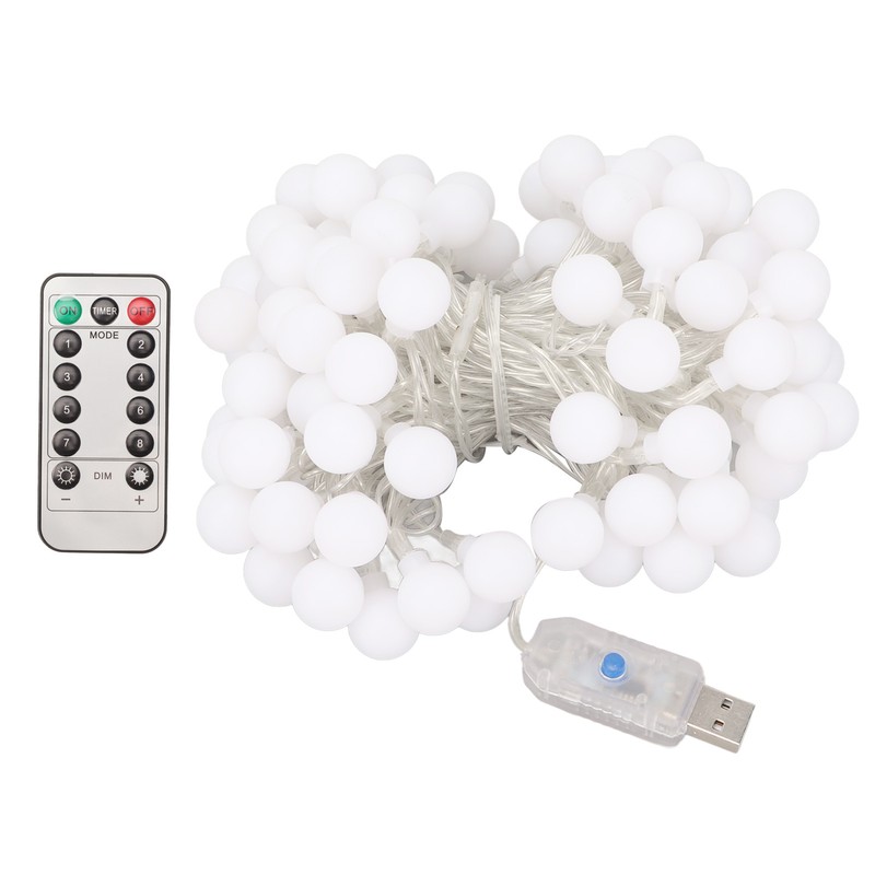 LED Ball String Lights USB Interface 8 Light Modes Warm