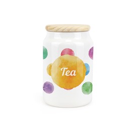 Purely Home Polka Dots Ceramic Tea Storage Canister - Multicoloured Spotty Housewarming Gift - Kitchen Food Storage Container & Wooden Lid 600ml (14.5cm x 9.5cm)