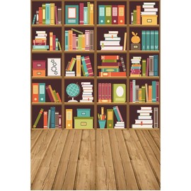 Haoyiyi 5x7ft Vintage Bookcase Photography Backdrop Bookshelf Folder Books Wooden Floor Online Teach Background for Kids Student Study Room School Library Collection Digital Video Photo Props