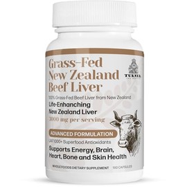 TURNER New Zealand 100% Live-Grass-Fed Beef Liver 180 Capsules, Supports Energy Production, Detoxification, Digestion, Immunity and Full Body Wellness, Non-GMO, 3000mg