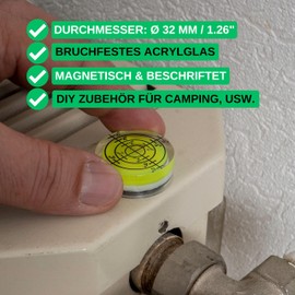 Magnetic Spirit Level Vial Set, 5 Pieces, with Ø 32 mm Diameter, Spirit Level with air Bubble, Small Bubble nivel Vial Water, Levelling, Circular Ruler for caravans, Camera, DIY