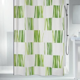 Spirella Anti-Mould Shower Curtain - Anti-Bacterial, Washable, Waterproof, Polyester, "Seagras" 180 x 200 cm, White / Green