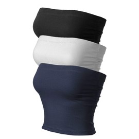 MixMatchy - playera de tubo sexy básica sin tirantes para mujer, diseño de doble capa, paquete, Paquete de 3 - Negro/Blanco/Azul Marino (lado ranurado), XL