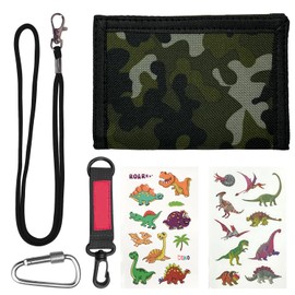 MEMOFYND 1-piece camouflage children's wallet, equipped with a hiking buckle, bracelet and necklace rope, anti-loss men's card pocket, zero wallet, 30% discount wallet, Green, Casual