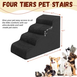 Dog Stairs for Small Dogs - High Density Foam Pet Steps, Extra Wide Dog Ramp with Non-Slip Bottom for High Beds, Couch and Sofa, Best for Dogs Injured, Older Doggy Cats, 4 Steps, Black