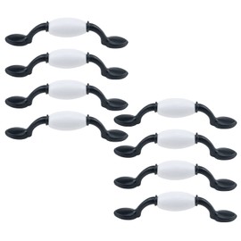 Risbay 8PCS Cabinet Pull Handle Black and White Ceramics and Zinc Alloy Dresser Pull Wardrobe Drawer Pull Handle 2.99" Hole Distance with Screws