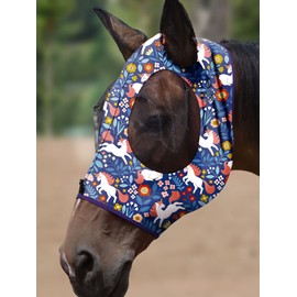 Mask Tech Horse Fly Mask Elasticity Breathable Fabric with UV Protection Soft Mesh for Horse in-Blossom Horn Animal L