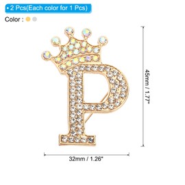 PATIKIL Letter Brooch Pins, 2 Pcs Crown Initial Rhinestone Alphabet P Letter Lapel Badges Pin for Women Suits Dress Coat Clothes Craft, Gold/Silver Tone