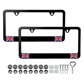 KAIMAK Aluminum License Plate Frames with Your Flag Images (Matte Black, 2 Piece, Free Screws and Caps Included) (British - United Kingdom Flag)
