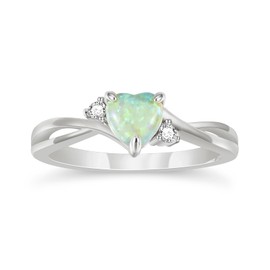 SHINYSO 14K Gold Plated Wedding Bands for Women Heart Cut Opal Promise Love Rings Cubic Zirconia CZ Engagement Ring for Women Size 4-10 (Silver,Size 6.5)