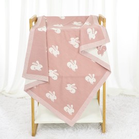 Hadetoto Baby Blanket for Newborn 100% Cotton Soft Knitted Blankets Baby Essentials for Newborn 90 x 70cm Bunny - Pink