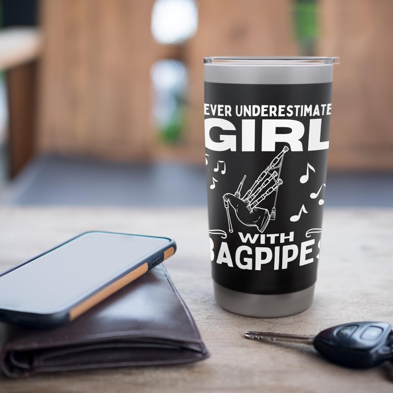 Never Underestimate A Girl With Bagpipes Women Bagpiper Stainless Steel