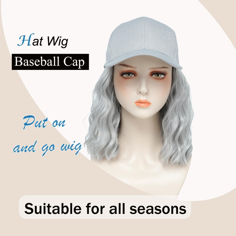 AliRobam Synthetic Wig Hat with Natural Wave Hair Extensions Attached