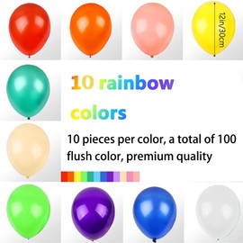 100 PCS Balloons Assorted Colors,12 Inches 10 Kinds of Rianbow Colorful Party Balloons Decorations, Latex Balloons for Kid's Birthday Party