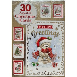 Christmas Greetings Assorted Christmas Cards Box Multi Pack of 30 Bear
