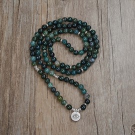 108 Mala Prayer Beads Bracelet Necklace with Evil Eye of Protection Charm Good Luck Yoga Jewellery, Stone Pearl stone