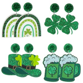 St. Patrick's Day Earrings for Women St Patricks Day Jewelry Accessories Irish Green Hat Shamrock Clover Lucky Acrylic Earrings Gifts for Teens