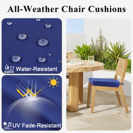 Topotdor Outdoor Chair Cushions for Patio Furniture, Waterproof Patio Chair Cushions Set of 2, Indoor/Outdoor Round Corner Chair Seat Cushion with Ties, 17"x16"x2", Blue