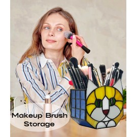 Entlityful Stained Glass Cat Planter Pot with Drainage and Tray, Perfect for Succulents and Indoor Plants, Ideal Plant Gifts for Women and Orange Cat Lovers 4.6x5.15x3 in （Excluding Plants）