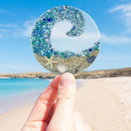 Sea Glass Suncatcher - Ocean Crashing Wave Beach Ornament,Valentine Day Couple Transparent Acrylic Memorial Crafts Pendant,Bedroom and Office Wall Decor Decorative Hanging Ornaments Home Accents