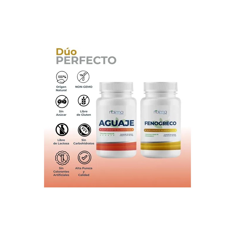 Aguaje Y Fenogreco Pack 100 Capsulas Por Frasco 100% Natural
