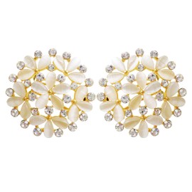 Navachi 18k Gold Plated Multicolor Created-Opal White Crystal Flower Omega Back Stud Earrings, Stone, Created Opal