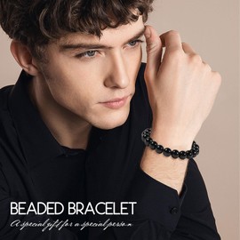 10mm Obsidian Armband Echtes Naturstein Armband für Damen Herren, Verstellbare Natürliche Schwarzes Edelstein Heilsteine Perlenarmband Chakra Yoga Armband, Bringt Glück, Reichtum und Wohlstand