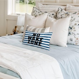 XYDEG Navy Blue Coastal Room Decor 12x20 Pillow Cover, No Wake Zone Nautical Navy Blue Striped Decorative Lumbar Pillow Covers for Bedroom Home Lake House Sofa Couch