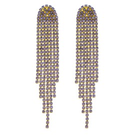 Mlouye Gold Tone Lavender Rhinestone Earrings Dangling for Women Long Chandelier Earrings Tassel Fringe Crystals Dangle Earring