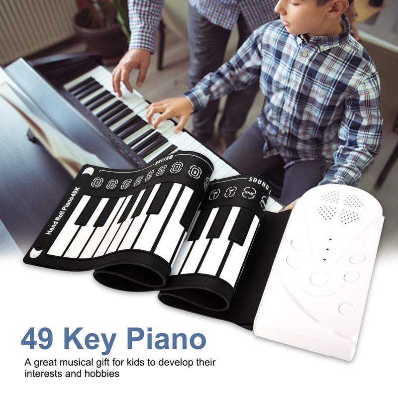 Portable 49 Keys Electronic Keyboard Hand Rolling Up Piano for
