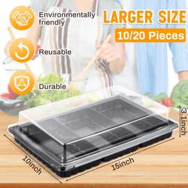 Shellwei 20 Pack Extra Large Charcuterie Board with Lid 15 x 10 Inch 3 Section Divided Catering Trays with Lids Large Disposable Travel Catering Serving Trays Platter (Black)