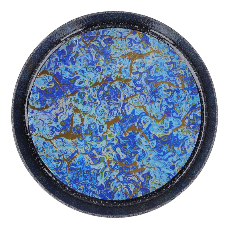 Small Tea Tray Complex Pattern Round Alloy Decorative Tea Serving