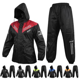 BYKR Waterproof Outdoors Motorcycle Rain Suits for Men & Women Cycling 2-Piece Breathable & Windproof Wet Weather Protection Motocross Rain Gear Reflective Rainwear All Sports Riding Rainsuit Red 5XL