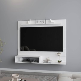 espidoo Modern Wall-Mounted Entertainment Center: 47.2" White TV Stand with Shelves - Particle Board & Melamine Floating Design - Living Room Storage for Flat Screen & Media Devices
