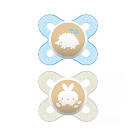 MAM Start (Pack of 2) Mini Soothers for Newborns, Extra Soft Natural Latex Nipples, Self-Sterilisable and Comfortable Orthodontic Pacifiers for Baby, 0-2 Months (Designs May Vary)