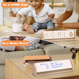 SELEAD Desk Dry Erase White Board with Wooden Home Decor - Reversible Tabletop Words Sign + Whiteboard with Stand, Freestanding Long Plaque for Password, TODO, Message, Memo