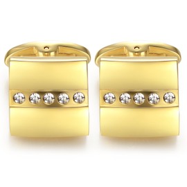 HONEY BEAR Mens Crystal Cufflinks Stainless Steel Gold Square Business Wedding Gift