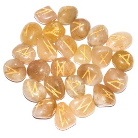 Urbanshopee Yellow Aventurine Gemstone Engraved 25 pcs Rune Stones for Reiki Healing Chakra Balancing EMF Protection Stone Spiritual Meditation Home & Office Decor Gift Size: 15-20 mm