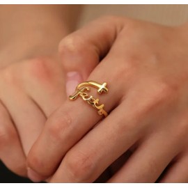 Always Blessed  Gold "FAITH" 18K Gold Plated Script Cross Ring  Religious Adjustable Jewelry