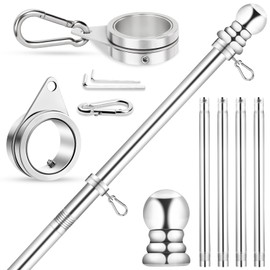 House Flag Pole, REERON 5 FT Metal Spinning Flagpole Kit, 1" Tangle Free Stainless Steel Flag Pole with 360° Flagpole Rings for Outside House Porch Residential Wall Mount for 3x5 Flag, Without Bracket