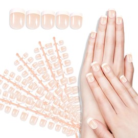 French Gel Nail Tips 120Pcs Short Square no-coat Acrylic Tips Pink False Nails Kit for Nail Art Manicure Home DIY