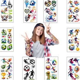 20sheet(200+patterns) Soccer Temporary Tattoos for Kids, Soccer Sport Birthday Party Favors, Cute Cartoon Decoration Sticker Gifts for Girl Boys Home Activity Class Prizes Carnival Christmas Rewards