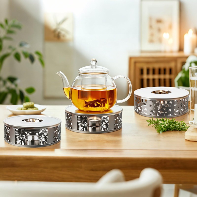JUKFITA Tea Warmer Petals Silhouette, 3 Pack Stainless Steel Teapot